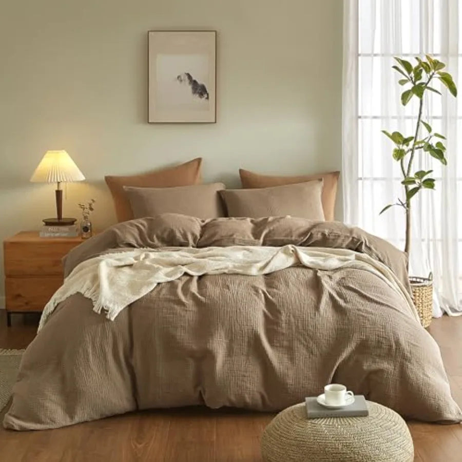 Muslin Duvet Cover Size 100% Washed Cotton Duvet Cover Set Ultra Soft Comforter Cover Linen Like 3 Pieces Minimalist Gauze Duve