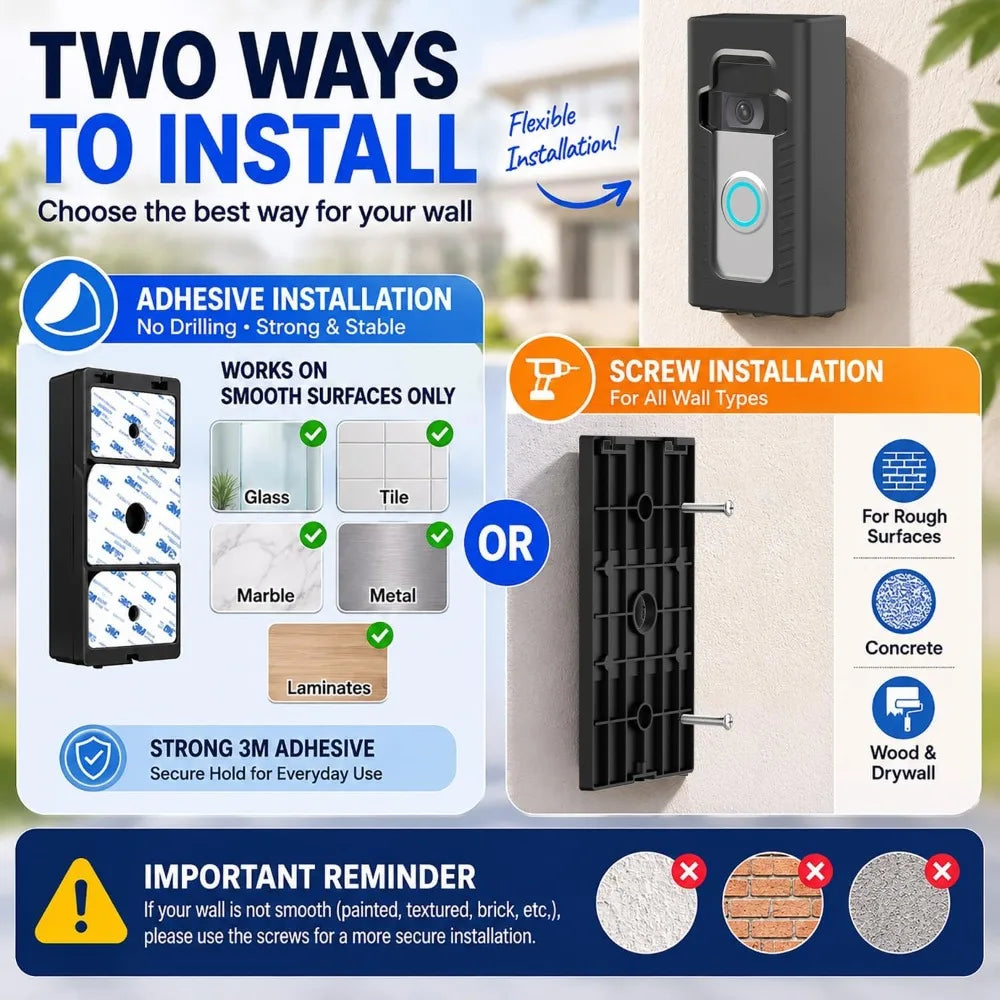No-Drill Doorbell Mount, Full Coverage Protective Housing, Anti-Theft, for Ring & Other Wireless Video Doorbells, Matte Black