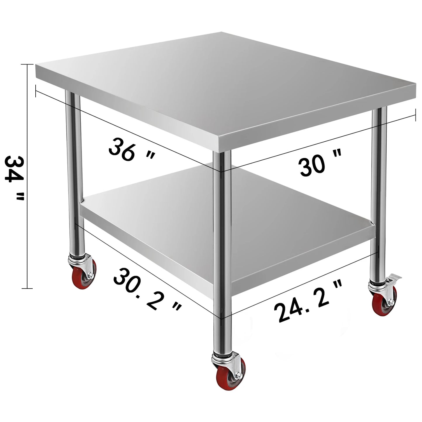 SucceBuy Stainless Steel Kitchen Prep Table With 4 Caster Wheels & Backsplash Loads Up to 100-300KG for Home Storage Rack Dining