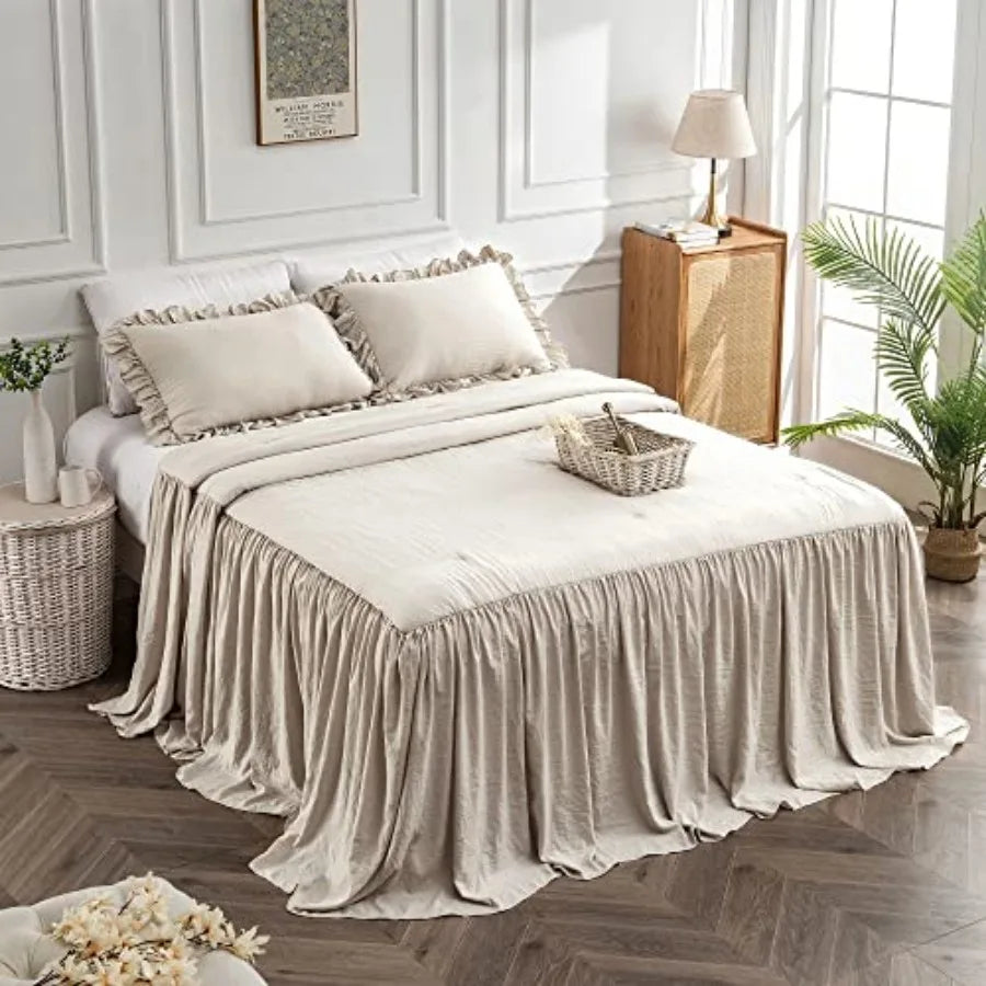 Home Bedding Bedspread Set Quilt - Farmhouse Bedspread Summer Coverlet Bed Spreads, Lightweight Quilt Chic Vintage Bedding Ruff
