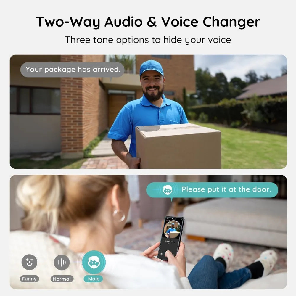 180° Wide View 2K HD Video Doorbell, No Subscription, AI Human Detection, Night Vision, Two-Way Audio, Battery Powered with Chime, 2.4GHz Wi-Fi