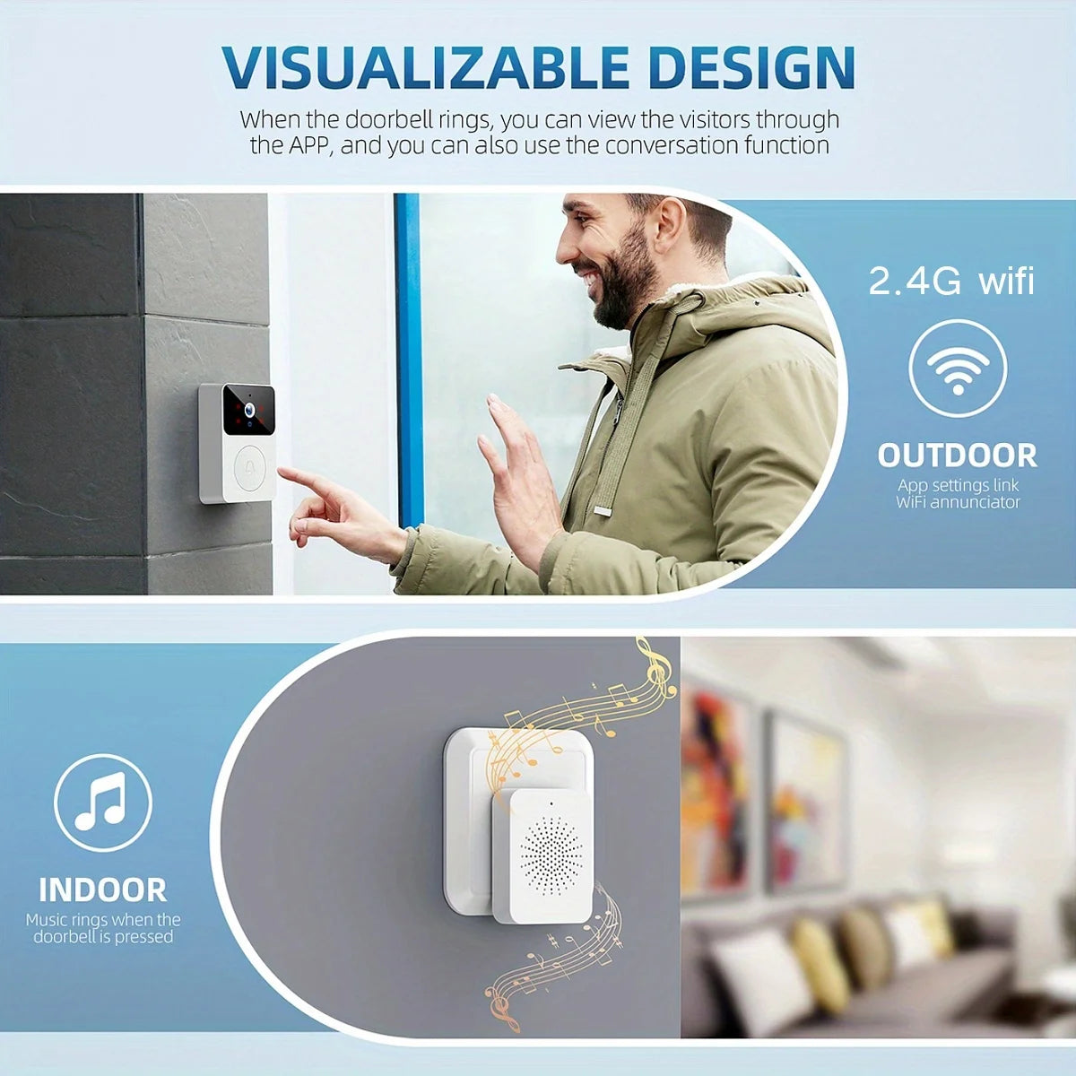 Tuya Smart Video Doorbell Camera 480PHD Wireless doorbell for Home Security, Night Vision, Voice Change, 2-Way Audio, Waterproof