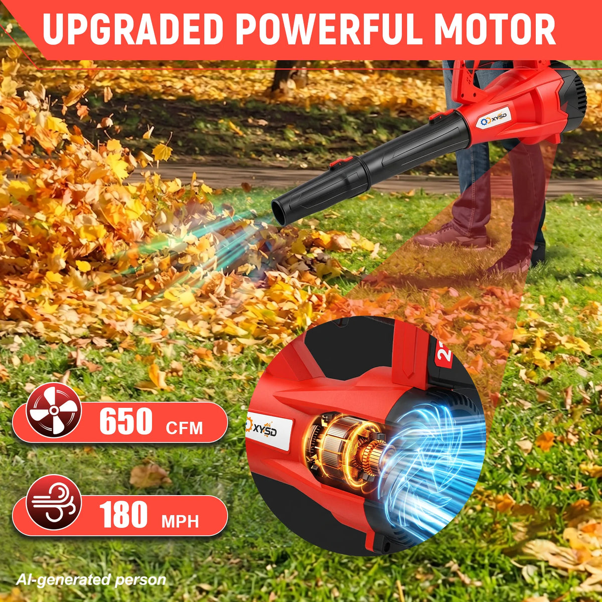XYSD Cordless Leaf Blower, 650 CFM Electric Jet Blower with 21V 4.5Ah Battery, 6 Speed Modes Portable Leaf Blower for Lawn Care