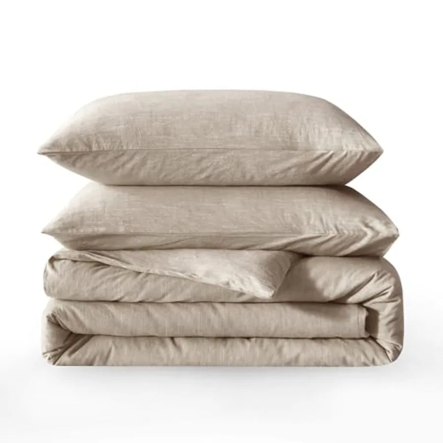 Linen Duvet Cover Size - Soft Breathable Cotton Linen Blend 3-Pieces Bedding Set with 2 Pillowcases Stonewashed Texture All-Sea