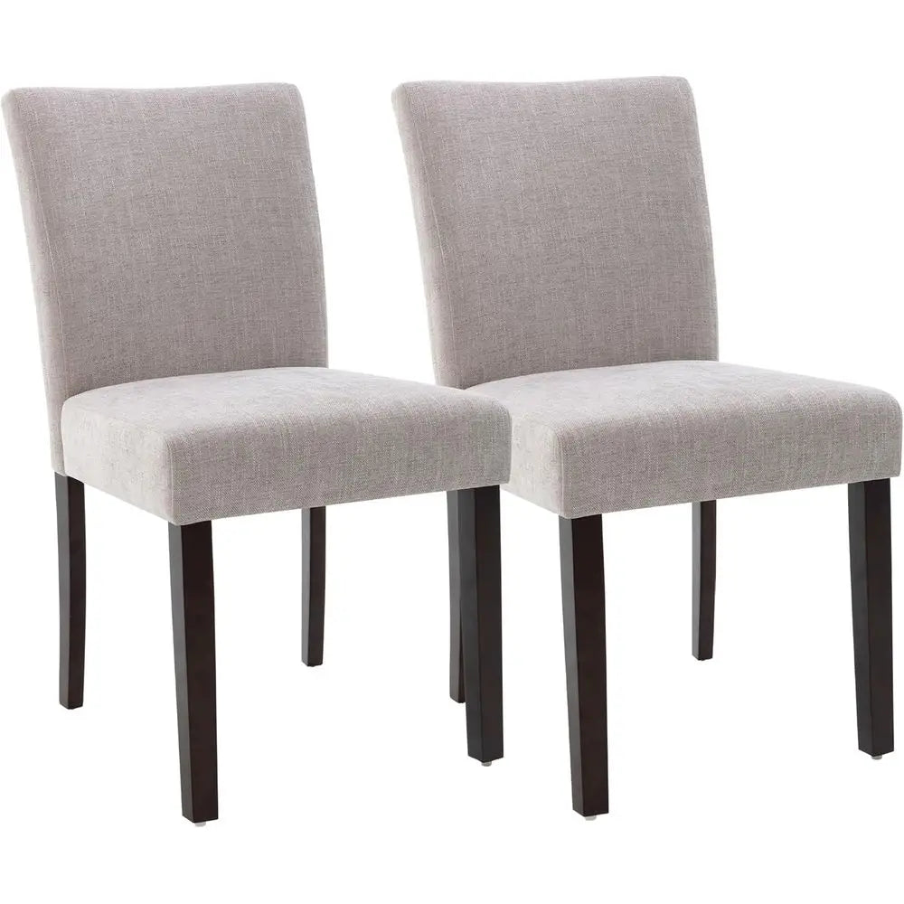 Gray Upholstered Dining Chairs with Low Backrest, Set of 2, Performance Fabric, Wooden Legs