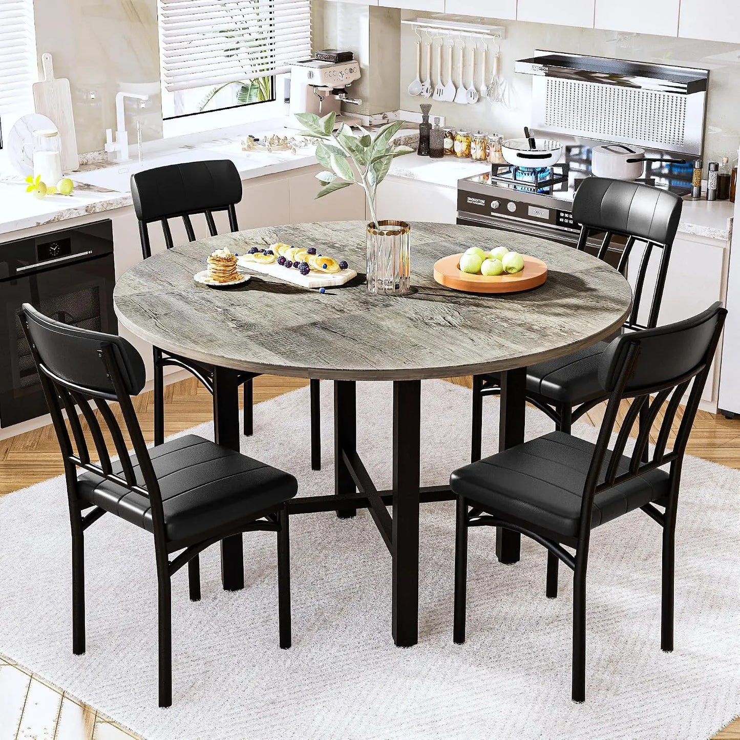 Round Dining Table Set for 4, Wood Circle Kitchen Table and Chairs Set for 4, Modern Dining Room Sets, Customized