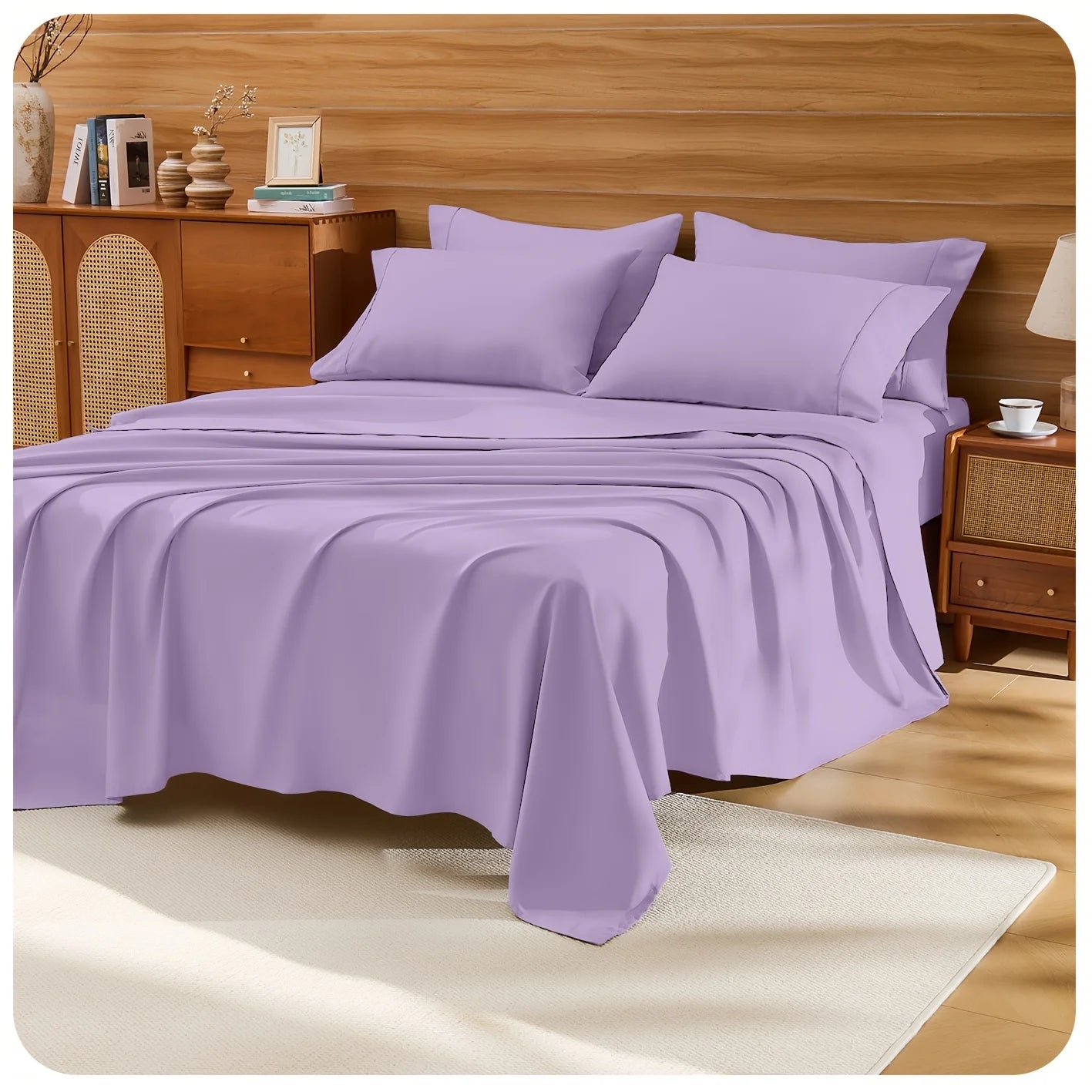 4pcs Bamboo Cooling Bedding - Extra Deep Pocket Breathable And Cooling - Suitable For Hot Sleepers And Sweats, Children Pillowcases, Flat Sheet And Fitted Sheet - A Perfect Gift For Family, Queen And King Sizes, Next Day Deli