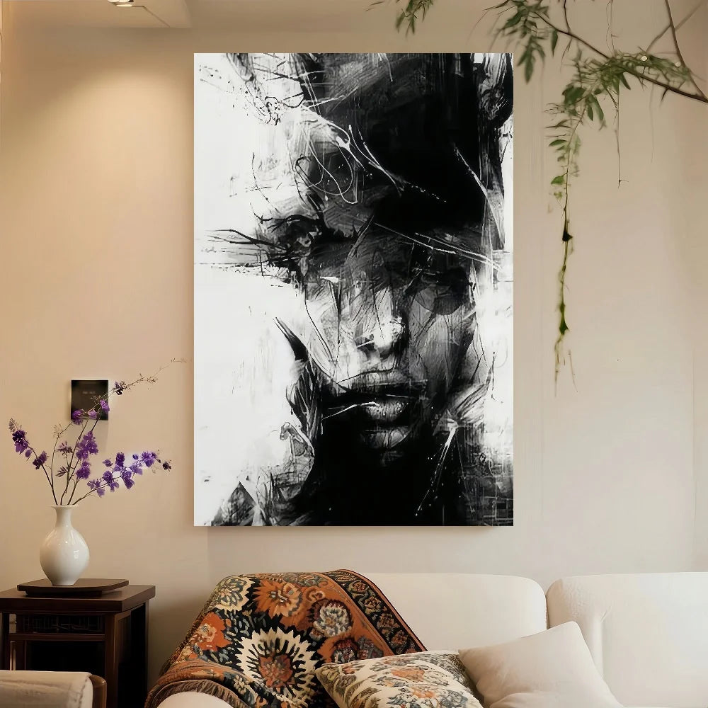 Framed Decoration Contemporary Abstract Painting Black And White Woman Face Art Poster Canvas Wall Art Posters For Room Aestheti
