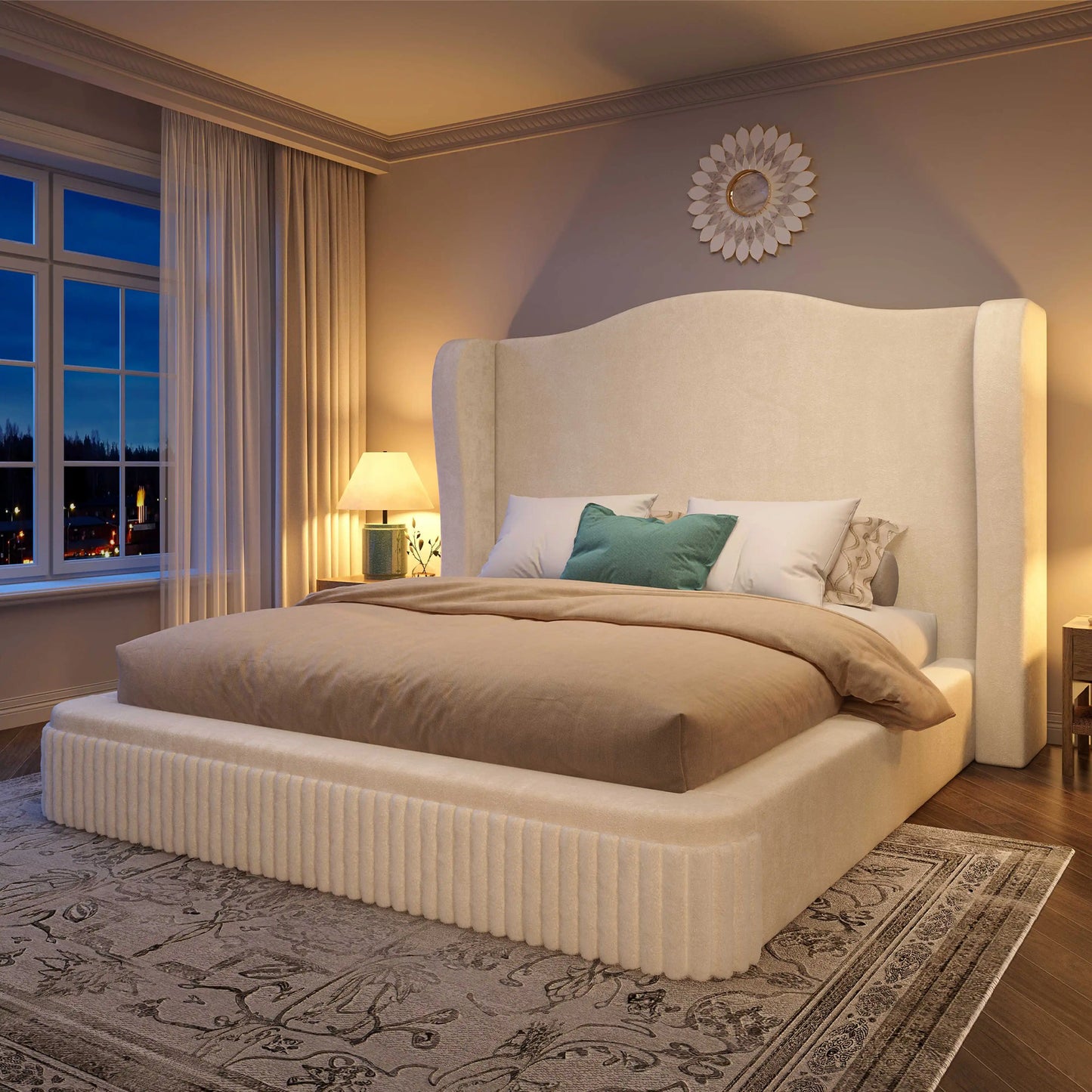 EnHomee 49" Cloud Bed Frame, Soft King Size Bed Frame with Extra High Wingback Headboard, No Box Spring Needed, Easy Assembly