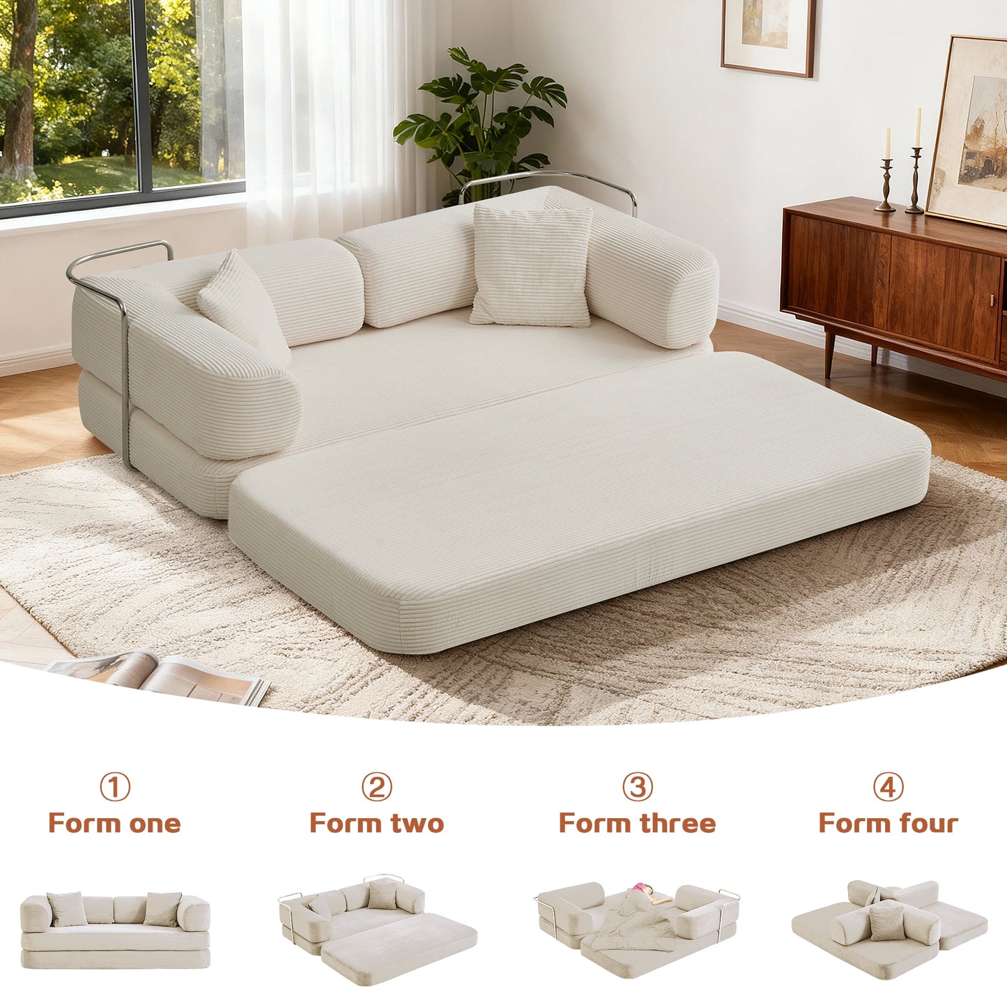 76'' Boneless Couch Futon Sofa Bed Floor Lounge Foldable Convertible Sofa Couch with L‑Shaped Armrests for Living Room Sofas