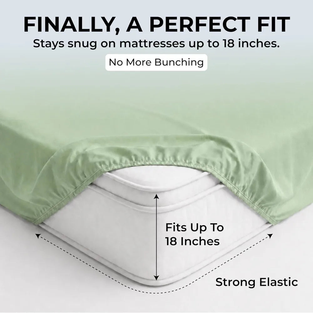 100% Cotton Sateen Bed Sheets - 500 TC, Deep Pocket, 4-Piece Set, Sage
