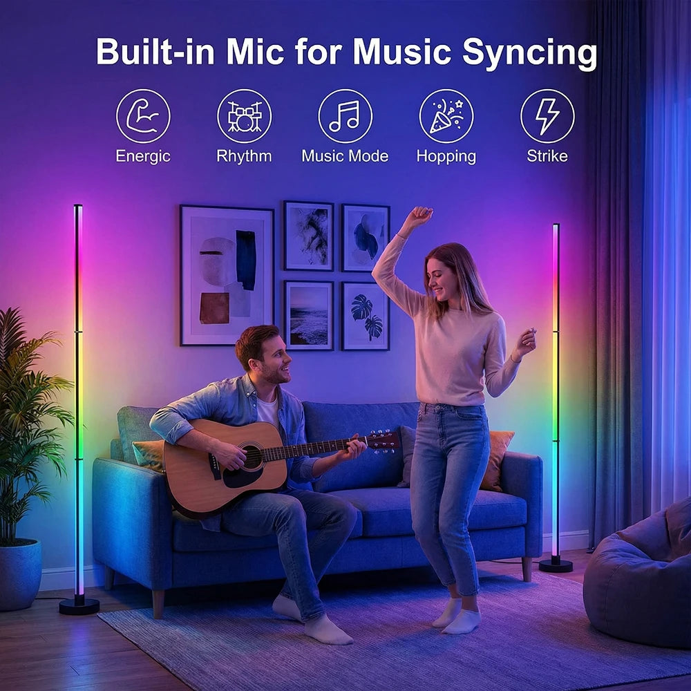 Smart LED Floor Lamp RGB Remote & APP Control Music Sync Corner Lighting Timer Modern Mood Standing Lamp for Living Room Gaming