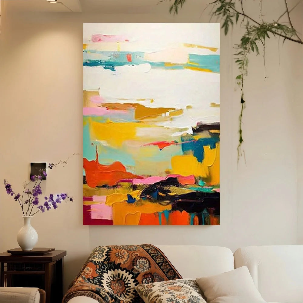 Framed Modern Abstract Red Wall Art - Framed Wrapped Canvas Painting with Red Hues, Original Acrylic/ Suitable for Decor, Contem