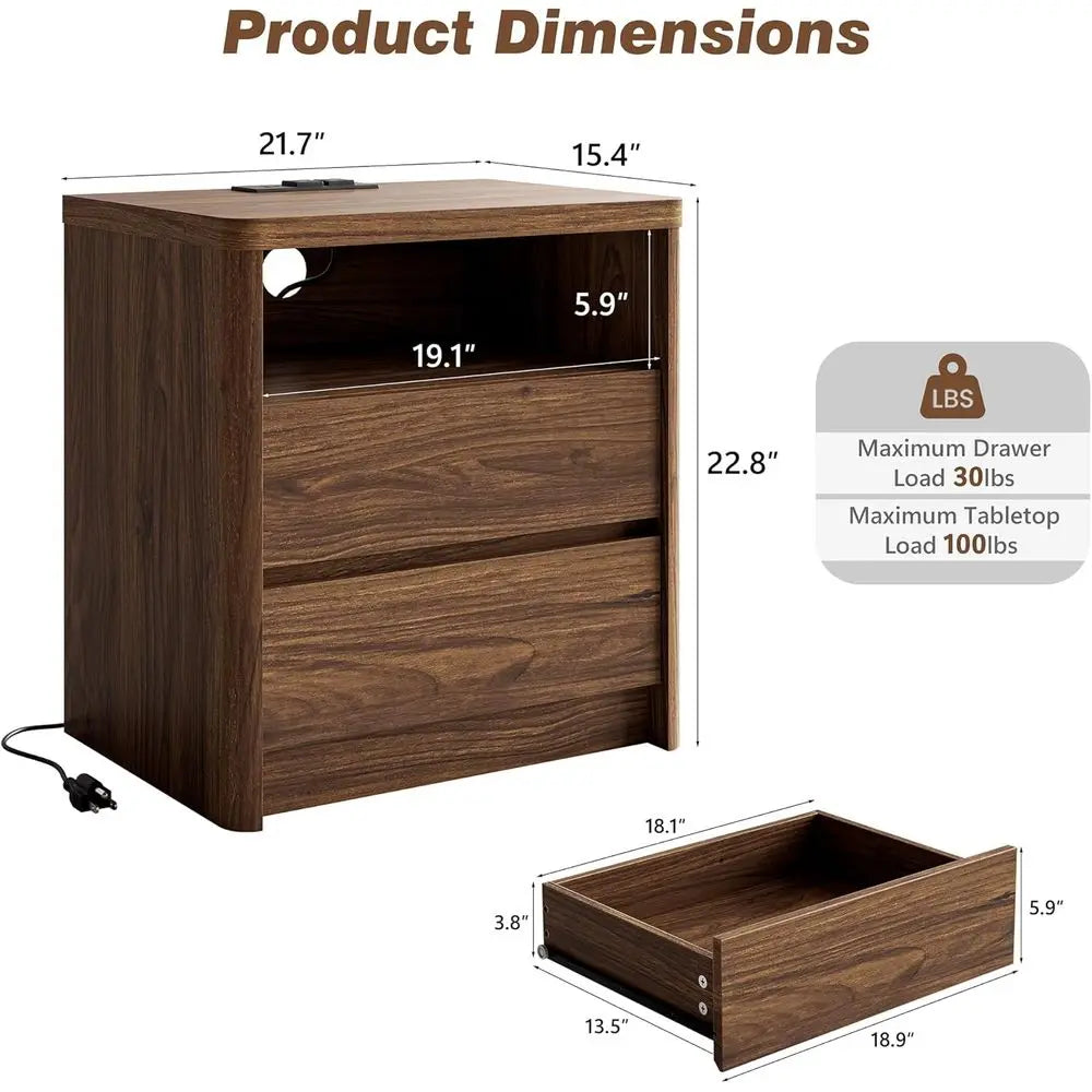 Walnut 3-Piece Bedroom Set with 55 Wide 7-Drawer Dresser, 2 Nightstands, USB Ports & Type C Charging Stations