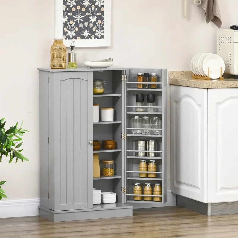 HOMCOM 41" Freestanding Kitchen Cabinet with Double Doors, 12 Shelves, 5-Tier Adjustable Storage, Paper Gray
