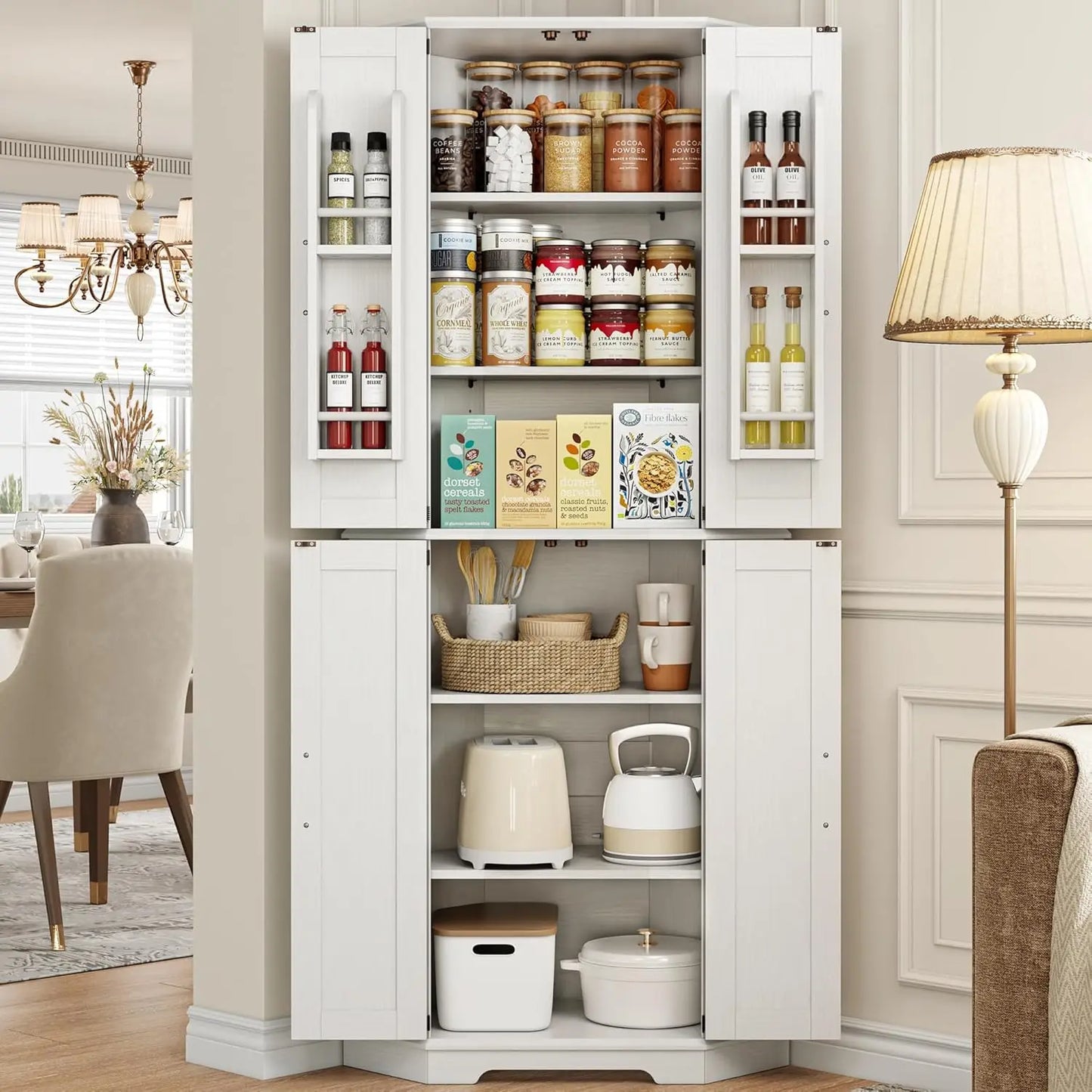 IRONCK Corner Cabinet, 72" Kitchen Pantry Cabinet, 6-Tier Freestanding Farmhouse Pantry with 2 Adjustable Shelves for Kitchen