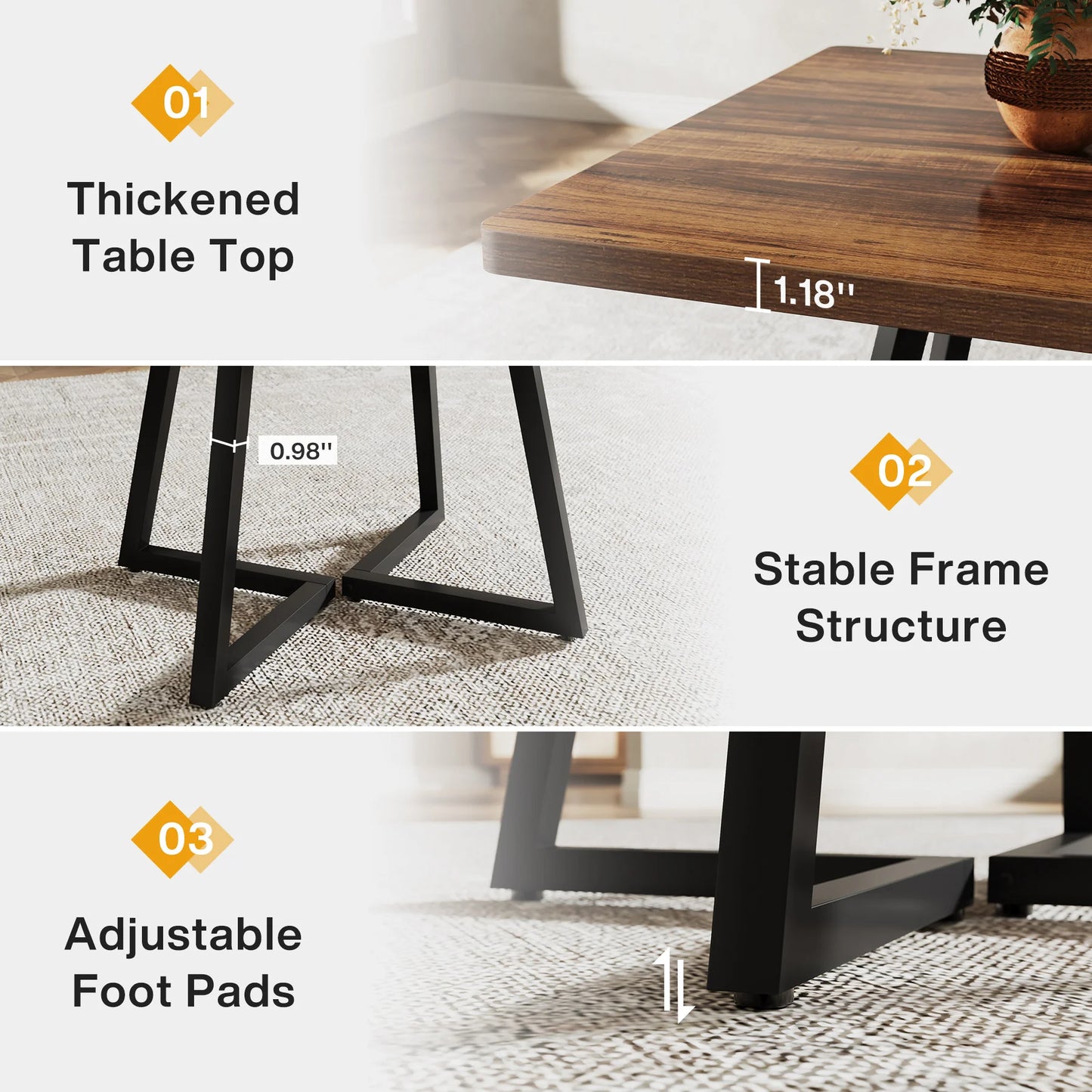 Tribesigns Square Dining Table for 4, 31.5" Industrial Dinner Table with Metal Base, Wood Kitchen Table for Dining Room