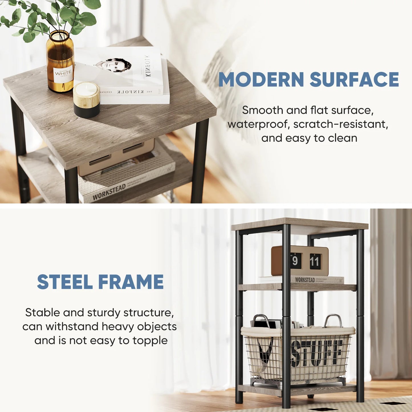 MCQ 3 Tier Living Room End Table Coffee Tables Storage Shelf Nightstand with Adjustable Feet For Tea Dining Tables Home