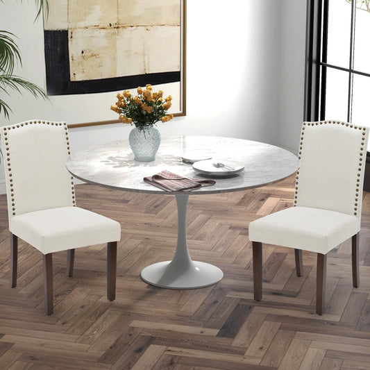 MCQ Dining Chairs Set of 2 Farmhouse Fabric Upholstered Kitchen Chairs with Wooden Legs and Padded Seat Modern Accent Chairs for Dining Room Kitchen Living Room