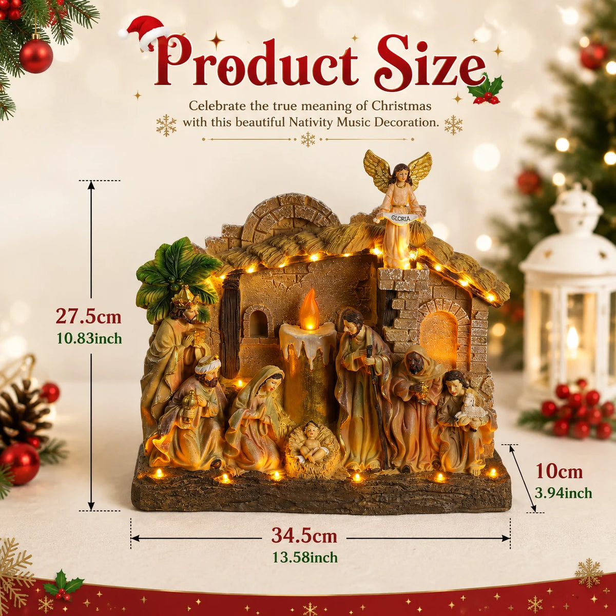 Candle Christ Nativity Desktop Ornament, Rotating Angel, Holy Family, With Religious Music, Window Display Holiday Gift
