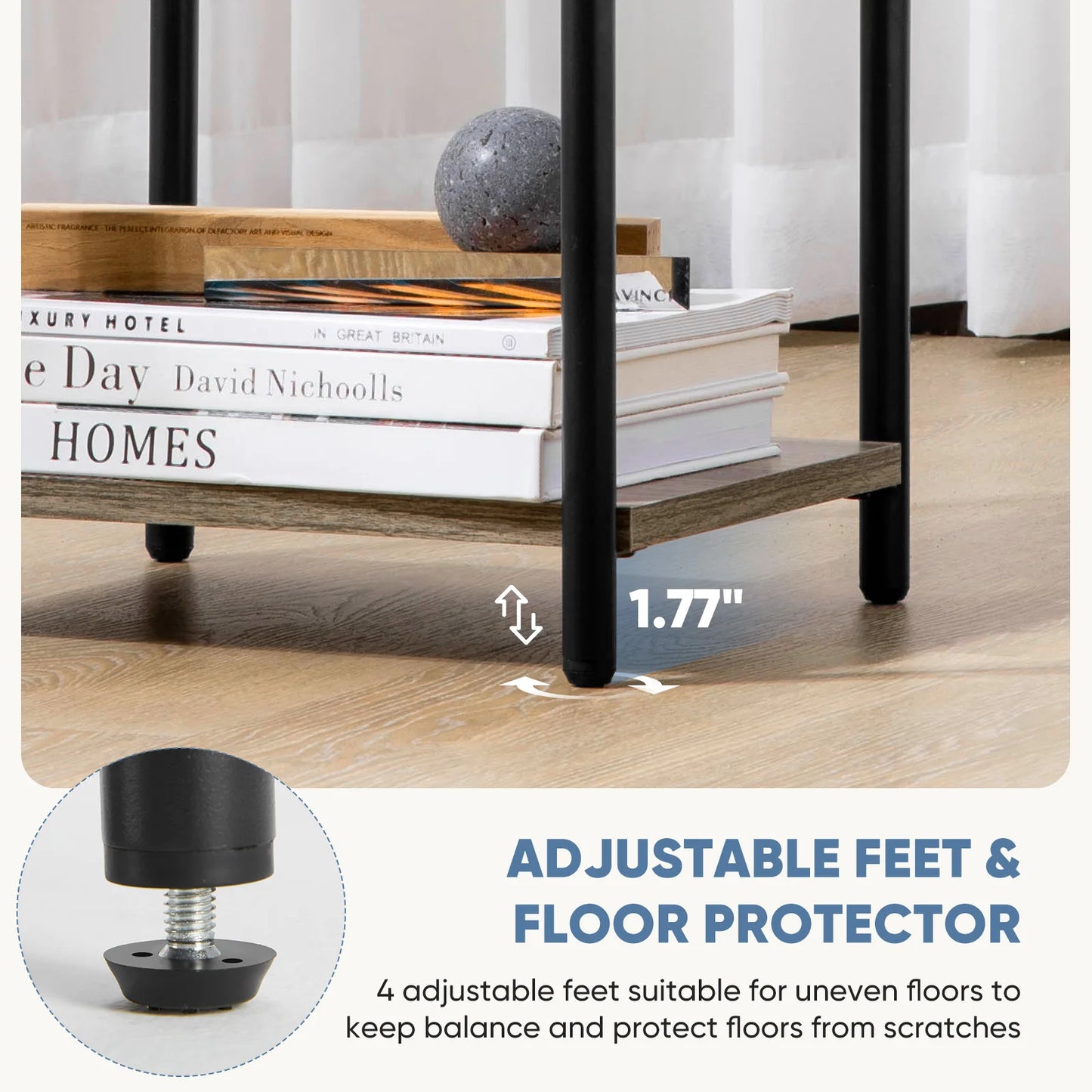 MCQ 3 Tier Living Room End Table Coffee Tables Storage Shelf Nightstand with Adjustable Feet For Tea Dining Tables Home