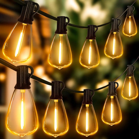 50ft/100ft/25ft LED Outdoor String Lights - 2200K, Shatterproof ST38 Bulbs, Warm White for Garden, Porc
