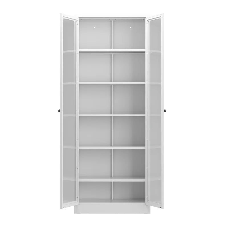 White 72" Freestanding Kitchen Pantry Cabinet with 5 Adjustable Shelves