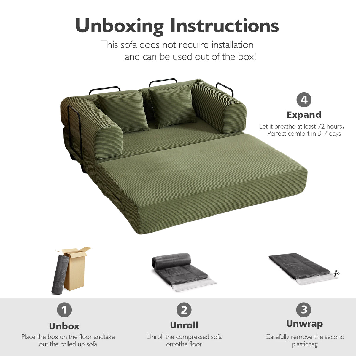 59" 4-in-1 Cloud Boneless Convertible Floor Sofa Bed,High-Density Sponge & Corduroy Fabric Futon Daybed for Living Room Bedroom