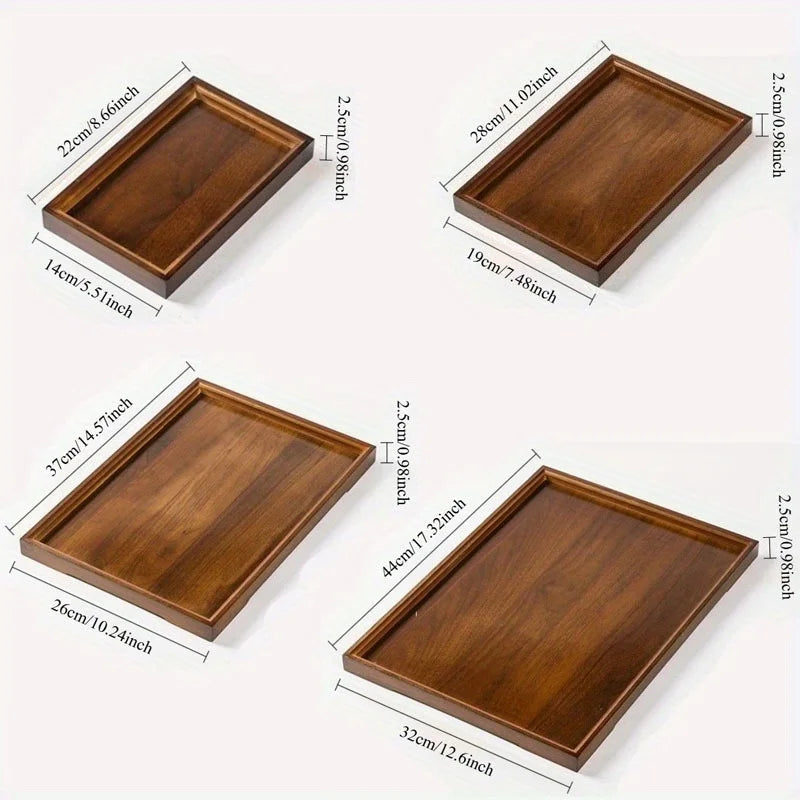 1pc Vintage Bamboo Wood Tray, Dark Walnut Rectangular Serving Tray - Bamboo Composite Sturdy Water-Resistant Tray for Home, Restaurant, Hotel & Display