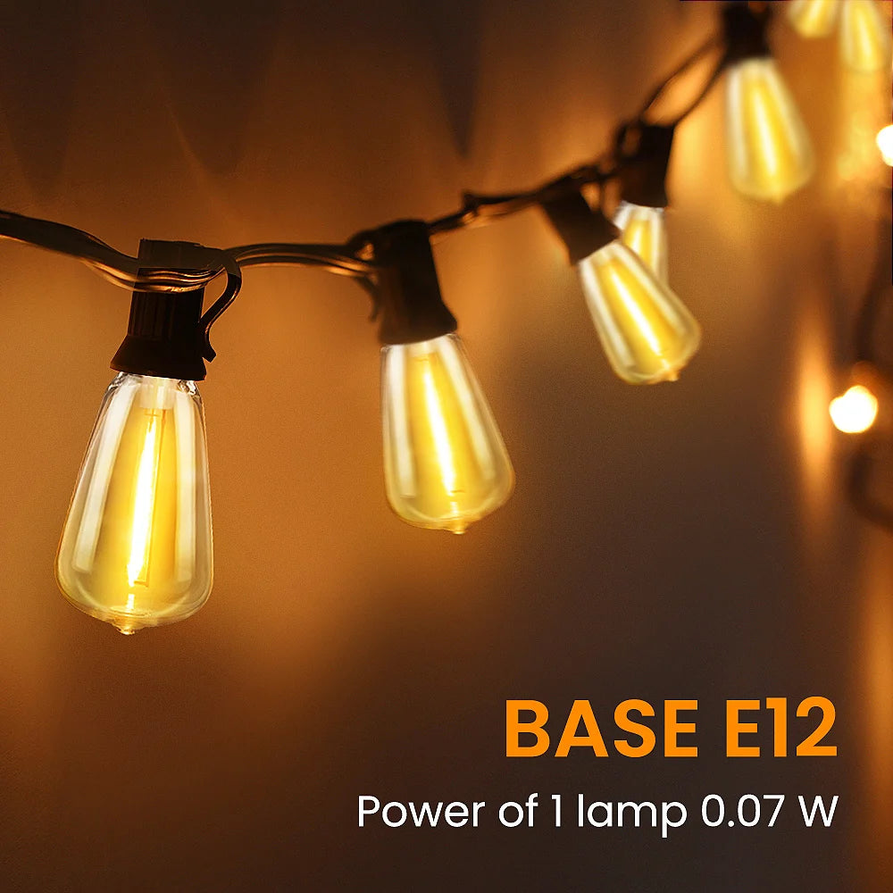 50ft/100ft/25ft LED Outdoor String Lights - 2200K, Shatterproof ST38 Bulbs, Warm White for Garden, Porc