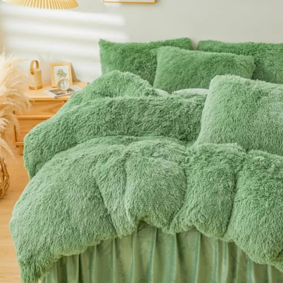 Fluffy Faux Fur Comforter Cover Set Fluffy Fuzzy Plush Bedding 3Pcs 1 Faux Fur Duvet Cover +2 Fuzzy Pillowcases Fluffy Bed Set