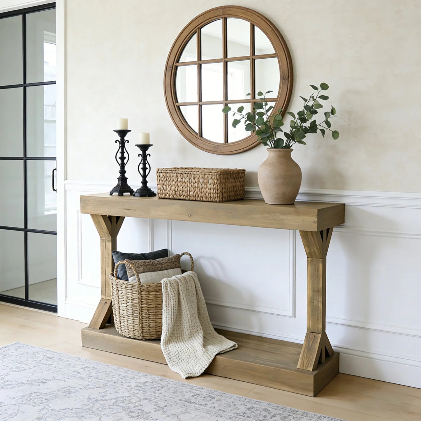 120cm Sofa Console Table for Entryway Living Room Foyers Farmhouse Wood Behind Couch Table with Storage Shelf