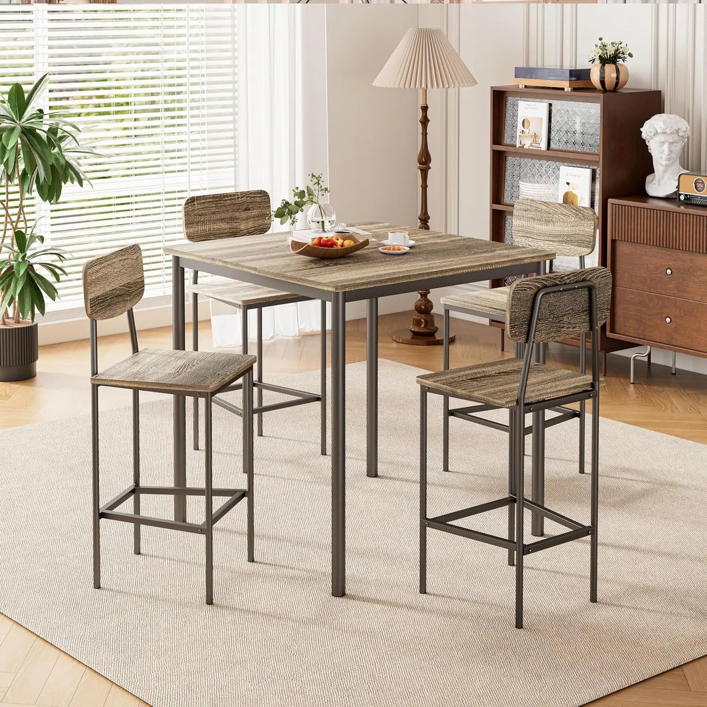Kitchen Table and Chairs of 4, 5 Piece Dining Table Set, Sturdy Industrial Space Saving Dinette Set for Pub, Customized