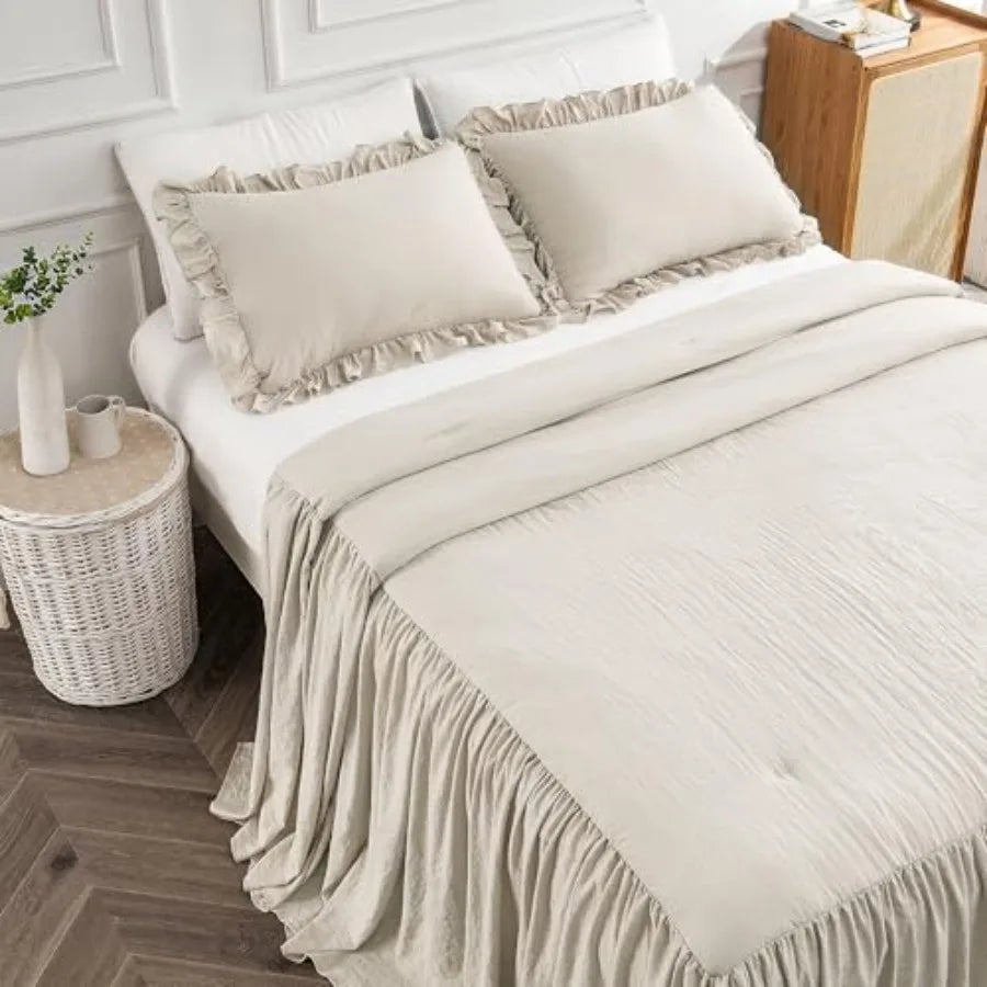 Home Bedding Bedspread Set Quilt - Farmhouse Bedspread Summer Coverlet Bed Spreads, Lightweight Quilt Chic Vintage Bedding Ruff
