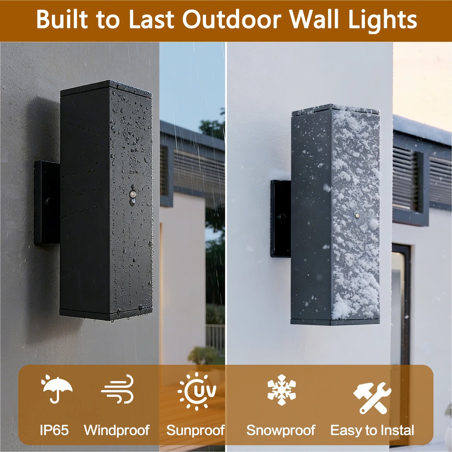 Motion Sensor Outdoor Wall Lights 2 Pack, Matte Black Aluminum Up Down LED Sconce, Dusk to Dawn Waterproof Exterior Light