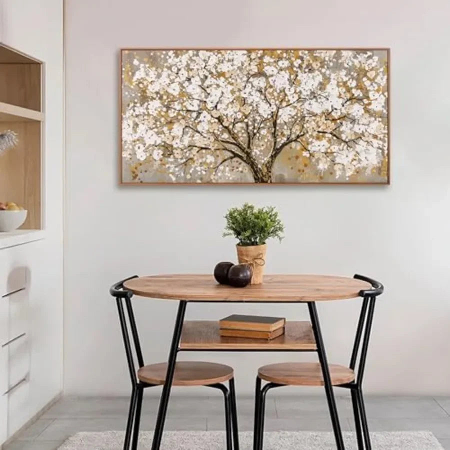Wall art for living room, bedroom, dining room, home office: gold tree of life on canvas, modern design, gold color, lightweigh