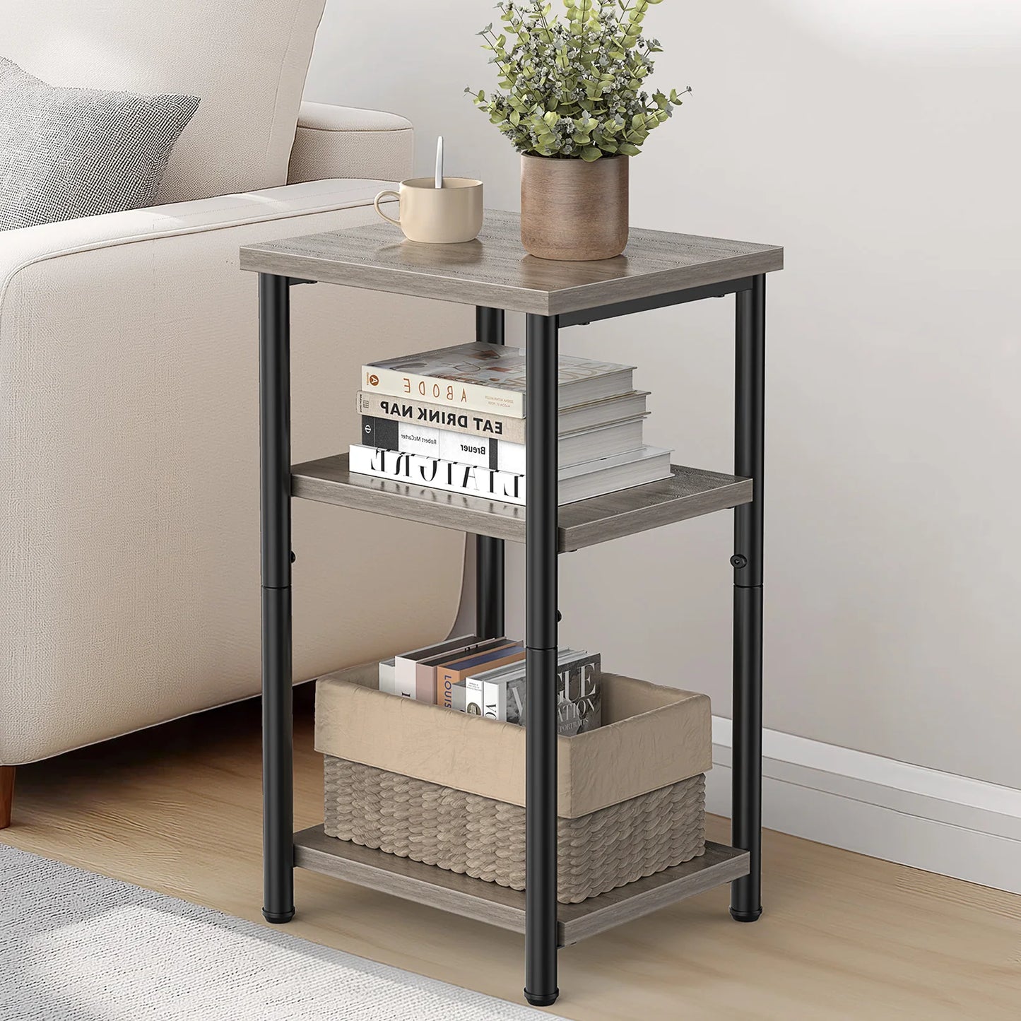 MCQ 3 Tier Living Room End Table Coffee Tables Storage Shelf Nightstand with Adjustable Feet For Tea Dining Tables Home