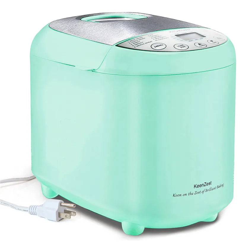 KeenZest 19-in-1 Mint Green Compact Bread Machine, 2LB Whole Wheat Breadmaker with Homemade Cycle, Gluten Free Setting & Recipes
