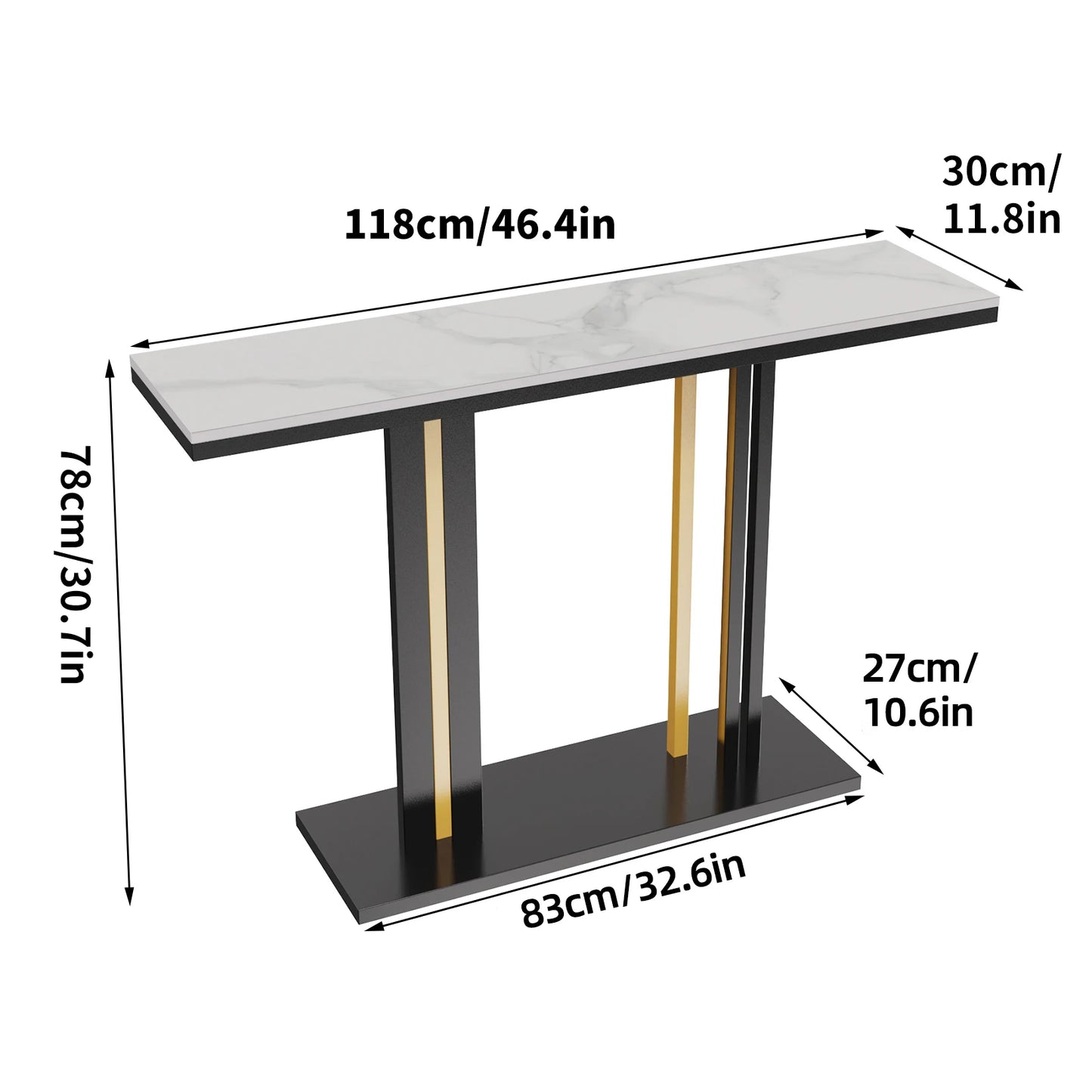 Delicate Texture Marble Console Table Living Room Bedroom Narrow Long Sofa Table Hall Display Stand Black Gold
