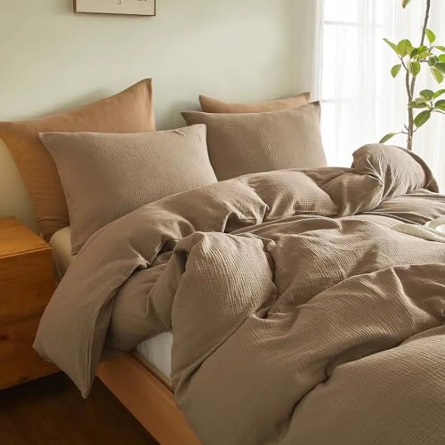 Muslin Duvet Cover Size 100% Washed Cotton Duvet Cover Set Ultra Soft Comforter Cover Linen Like 3 Pieces Minimalist Gauze Duve