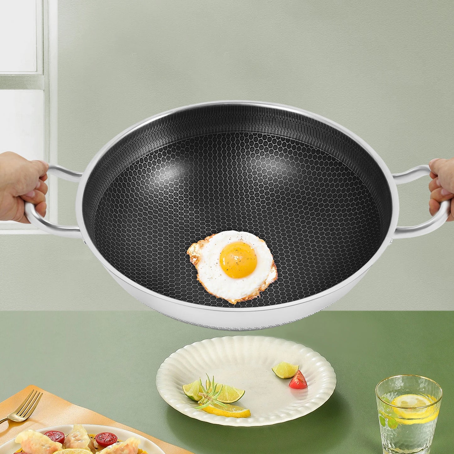 Non-stick Cookware with Lid, Stainless Steel Frying Pan, Modern Cooking Pan for Sauteing, Deep-Frying