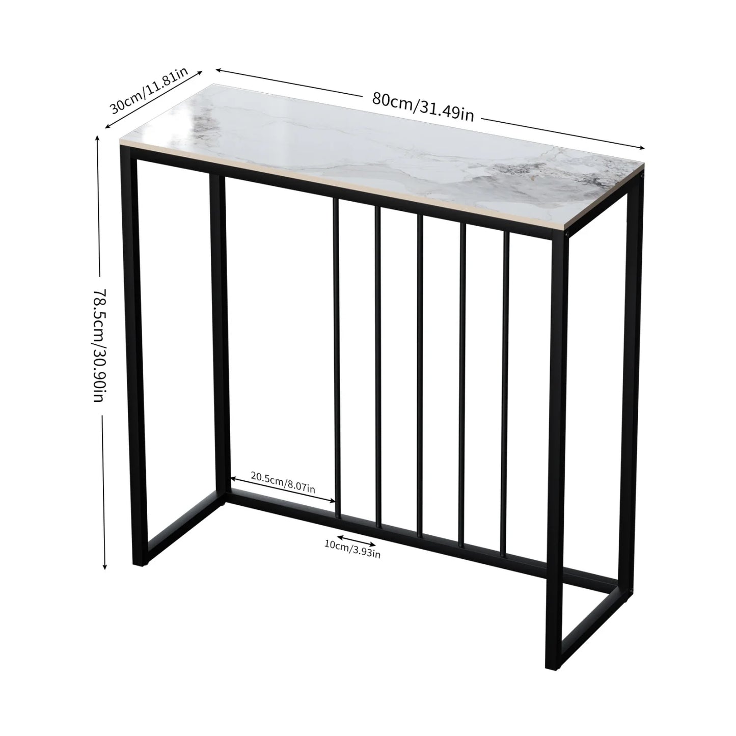 80cm Rectangle Console Table for Entryway Entrance Living Room Black Metal Frame Sofa Side Table Behind Couch
