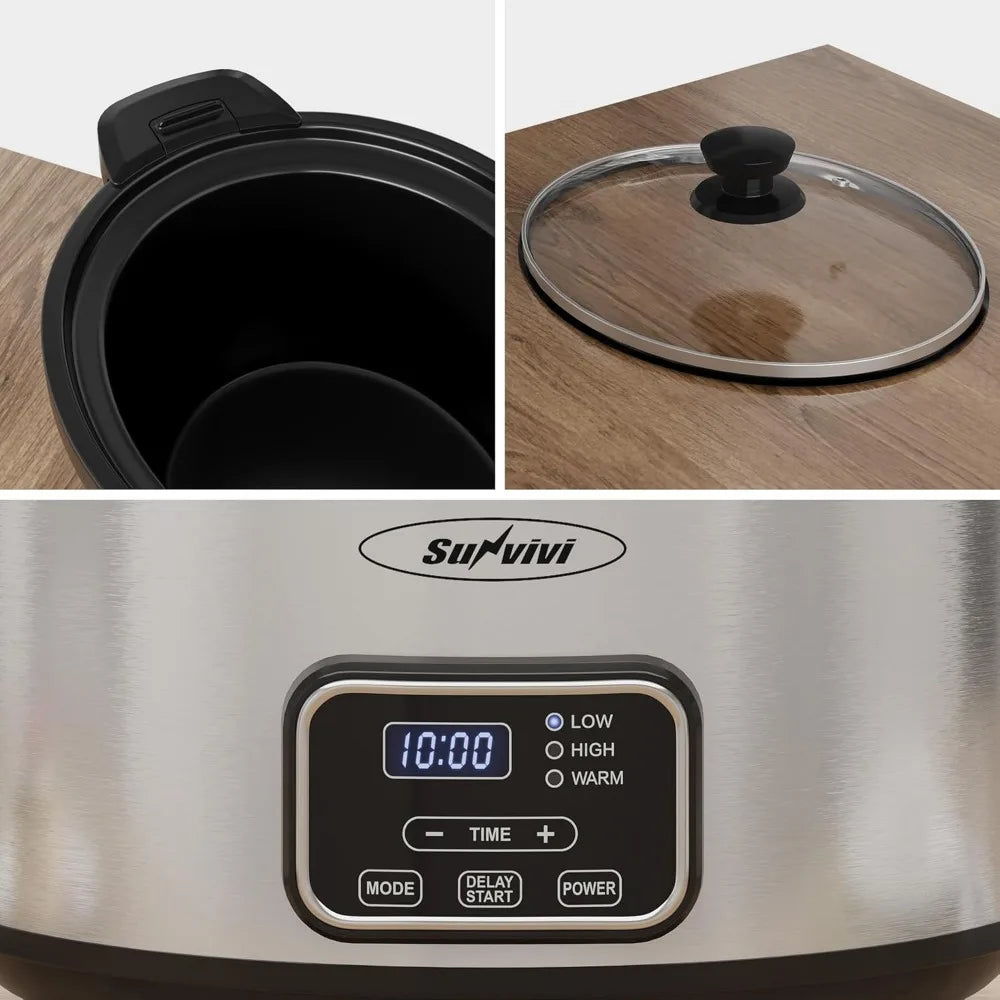 4 Quart Programmable Slow Cooker with Locking Lid Removable Ceramic Pot 3 Heat Settings Timer Mini Food Warmer Dishwasher Safe