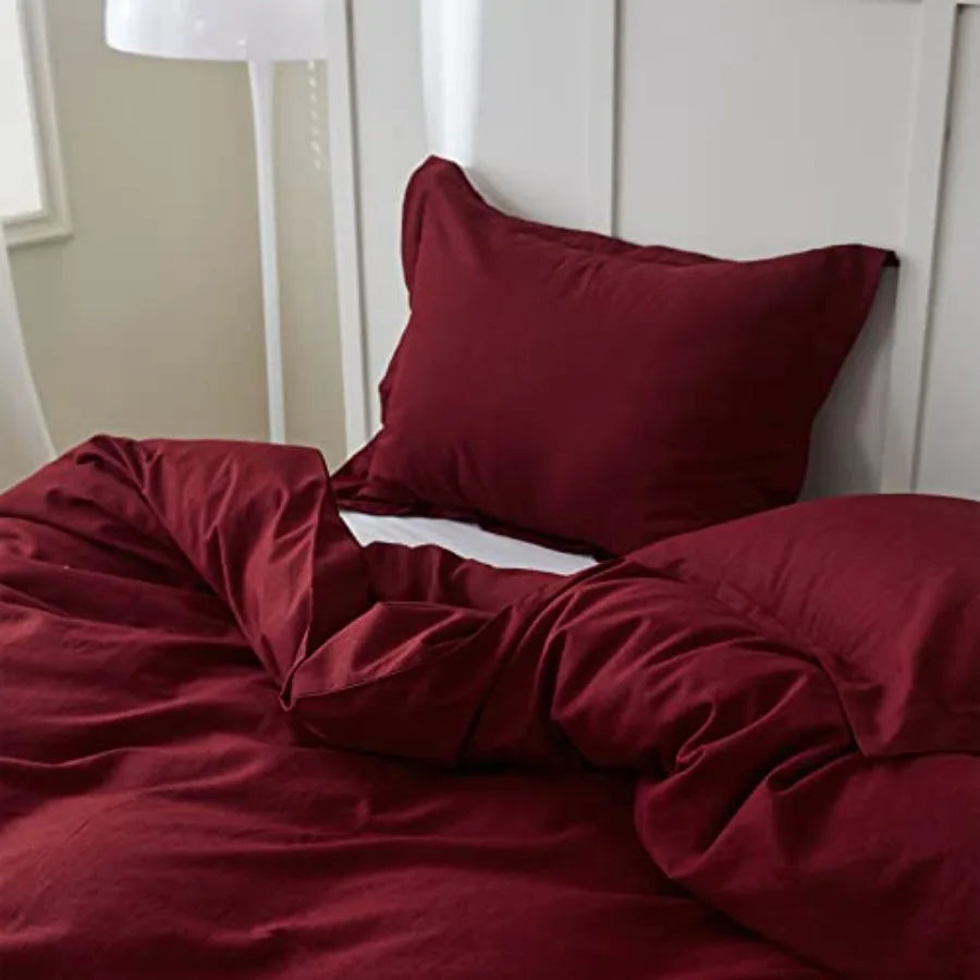 French Linen Duvet Cover Set 88" x 92"- 3 Pieces 1 Comforter Cover2 Pillowcases - Natural Flax Cotton Blend-Solid Color Breatha