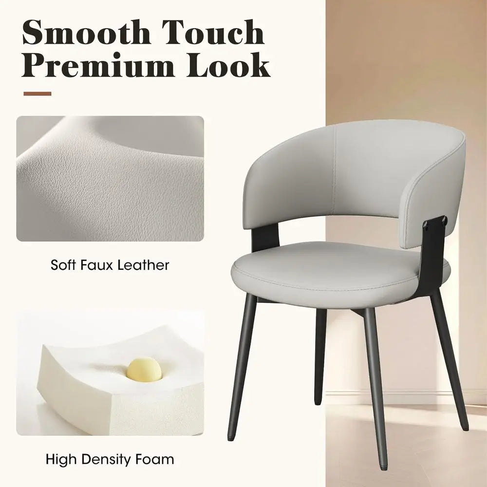 6-Piece Modern Dining Set: Curved Back Leather Chairs with Metal Legs for Kitchen or Dining Room (Light Gray)