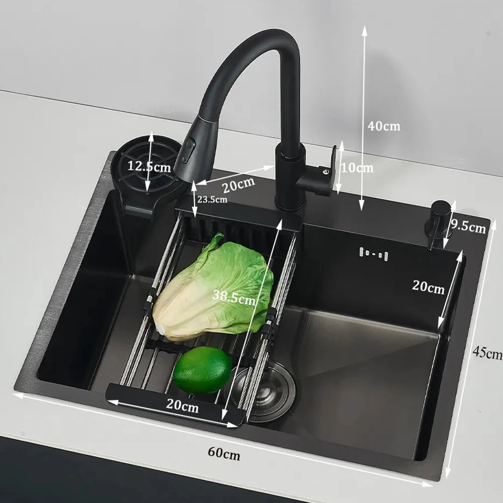 Stainless Steel Kitchen Sink Large Integrated Faucet Sink Dish Basin With Drain Basket Soap Dispenser/Pure Water/Cup Washer