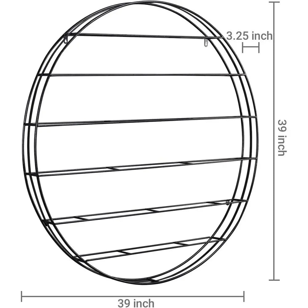 12-Bottle Modern Black Metal Round Wall Mounted Wine Rack – 6-Tier Horizontal Storage Shelf for Kitchen, Living Room & Wine Cell