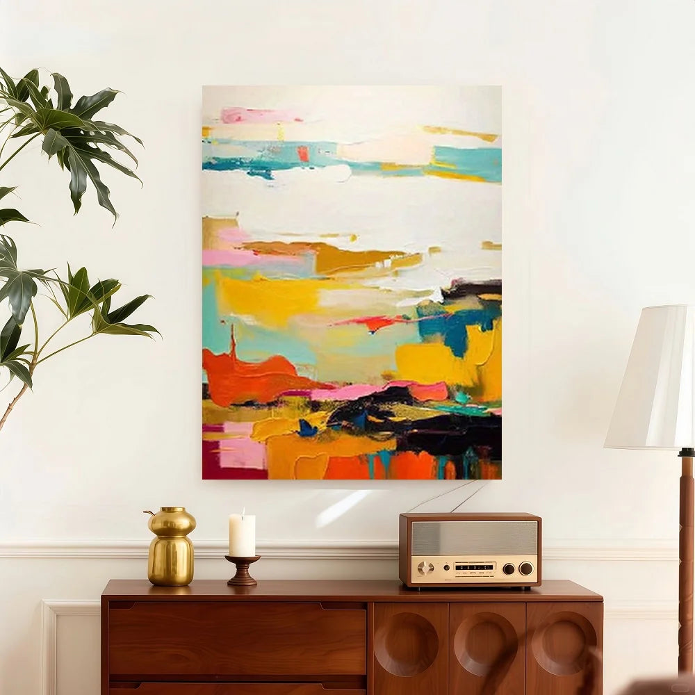 Framed Modern Abstract Red Wall Art - Framed Wrapped Canvas Painting with Red Hues, Original Acrylic/ Suitable for Decor, Contem