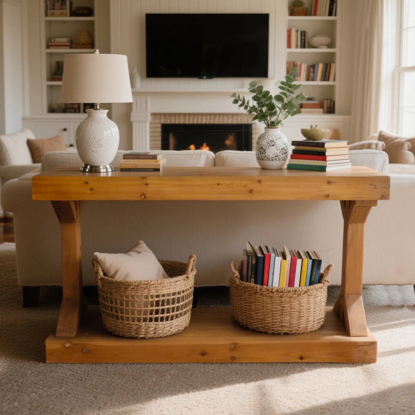 120cm Sofa Console Table for Entryway Living Room Foyers Farmhouse Wood Behind Couch Table with Storage Shelf