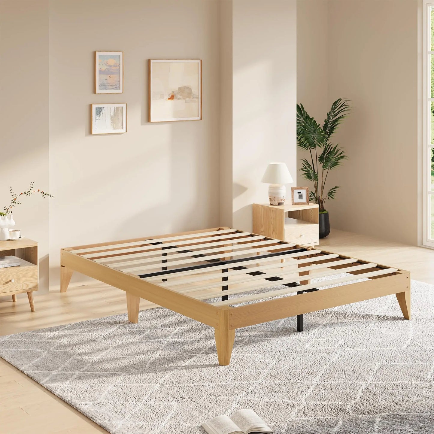Twin/Twin XL/Full/Queen/King Wood Platform Bed Frame, Wooden Slats & Legs, Sturdy Metal Support, No Box Spring Needed, Easy Assembly